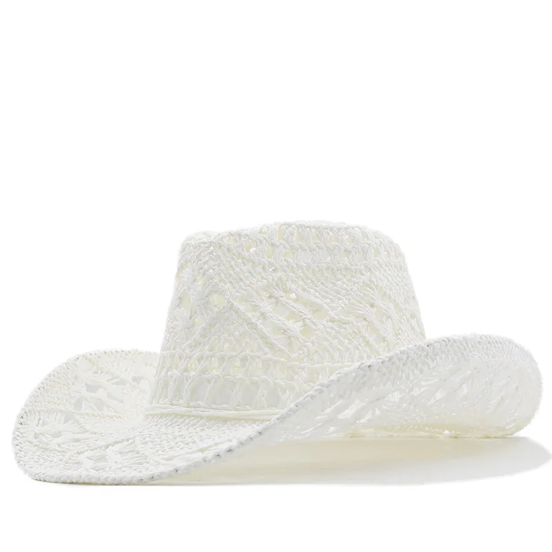 Straw Hats Cowboy Woven Hand knitting Sun Hats Western Cowboy Foldable Roll up Cap Travel Dresses Office gift Men & Women cowboy hats