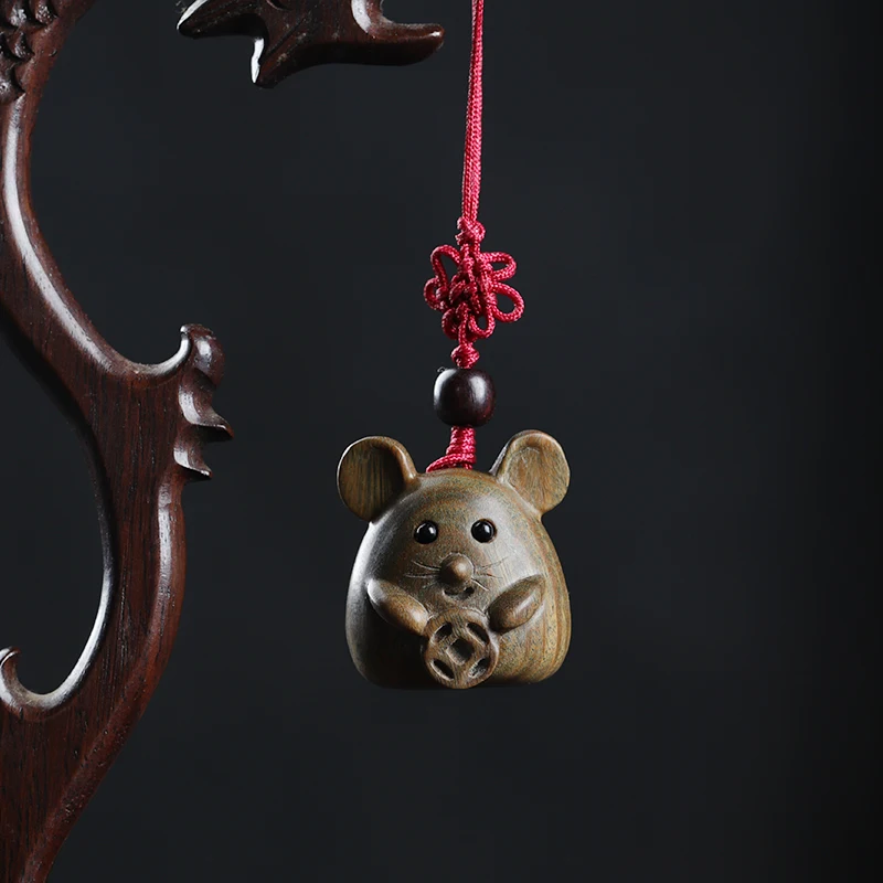 

Green sandalwood Ebony 3.5cm Animal Sculpture Lucky mouse Pendant Car Hanging Bag Pendant Mascot Collection