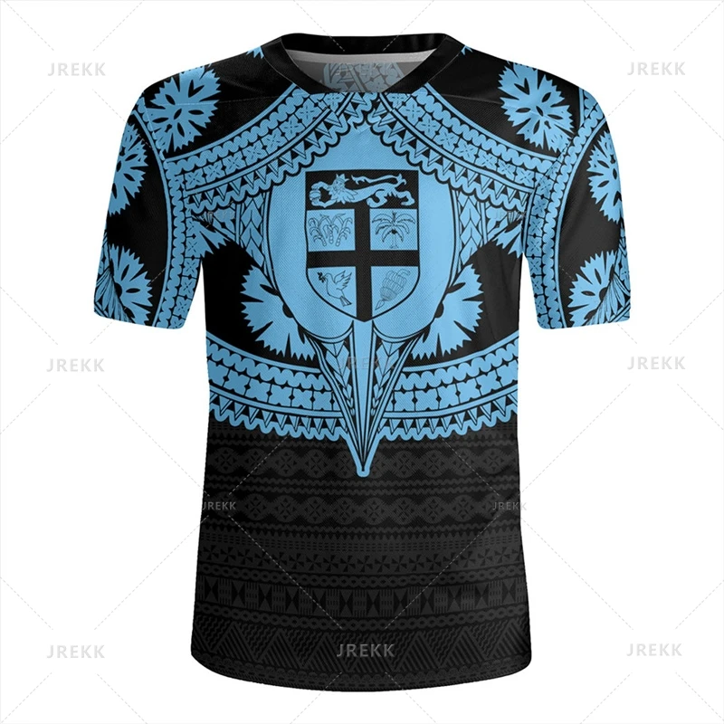 thumbnail image 1 of Camiseta con cuello en V y estampado 3D de la bandera de la República de Fiji Camiseta con cuello en V y emblema gráfico de rugby de Fiji para hombres Camisetas de moda, 1 of 5