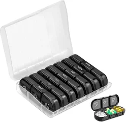 Portable 7-Day Pill Organizer with 21 Large Compartments for Vitamins, Medicine, and Supplements (Large size)