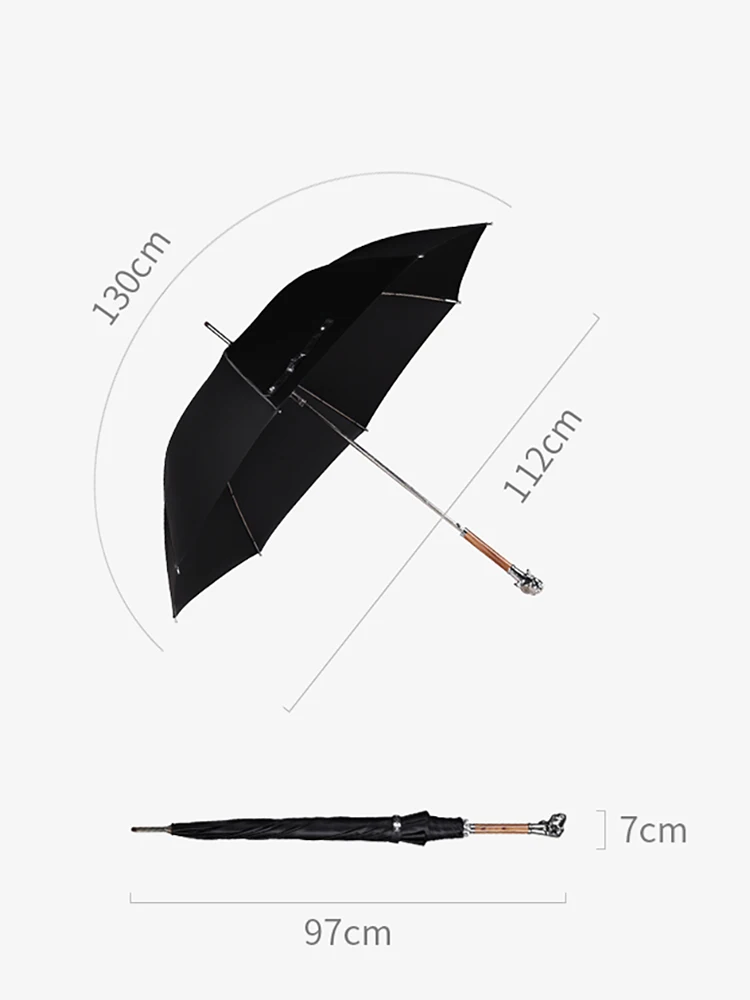 Metal Dog Head Wood Long Handle Umbrella Men Luxury Sunny Rain Umbrella Women Windproof Reinforced Big Black Business Umbrellas