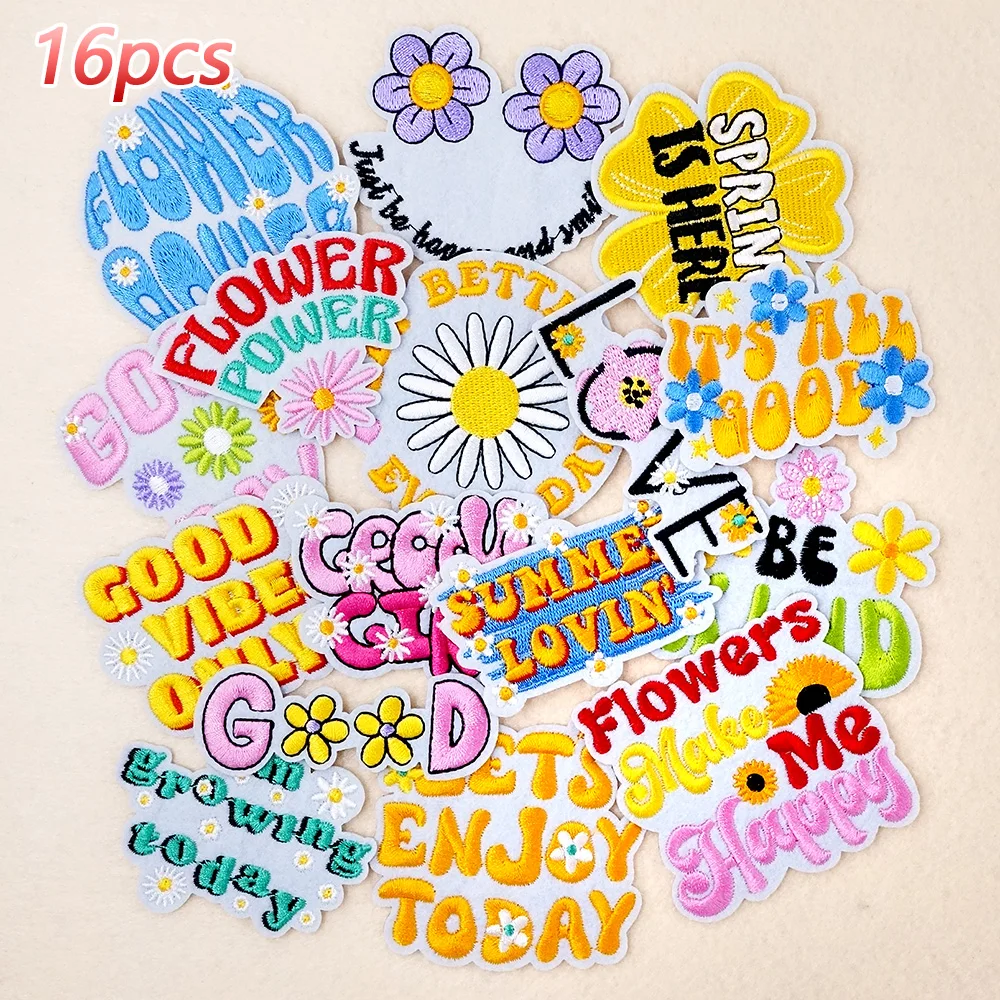 

16Pcs/Lot Flower Iron on Patches for Clothing Decoration Embroidery Applique Clothing Sewing Supplies Decorative Patch Parches