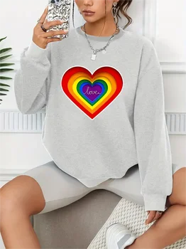 Rainbow Love Print Pullover Casual Loose Fashion Long-Sleeved Sweatshirt Solid Color Women's Clothing- Rainbow Love Print Pullover Casual Loose Fashion Long Sleeved Sweatshirt Solid Color Women s Clothing.png