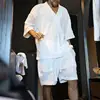 Summer Casual V-Neck Shirt Shorts Male Sets Knitted Two Pieces Men's Clothing Short Sleeve Tshirt Shorts Streetwear Knit Outfits 2