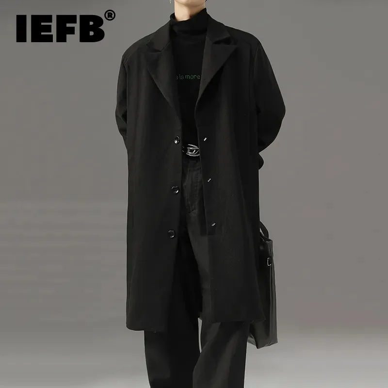 

IEFB Men's Overcoat Fashion Woolen Trench Coat Loose Medium Length Wool Windbreaker Solid Color Long Coat Tide Autumn New 9C2588