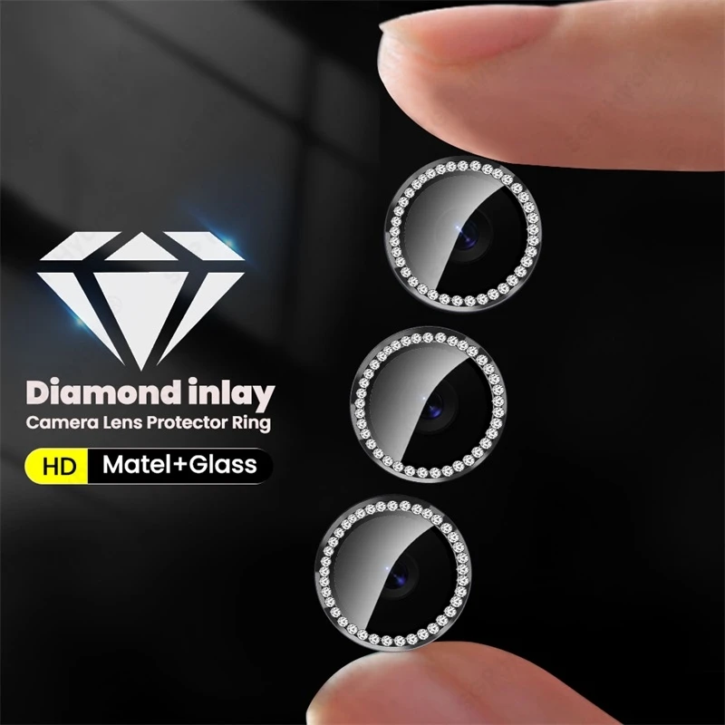 Luxury Diamond Camera Protector Case with Metal Ring Lens Glass