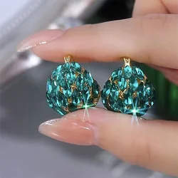 Temperament Emerald Crystal Flower Basket Earrings Women's Luxurious Prom Accessories Party Jewelry for Girlfriend Birthday Gift