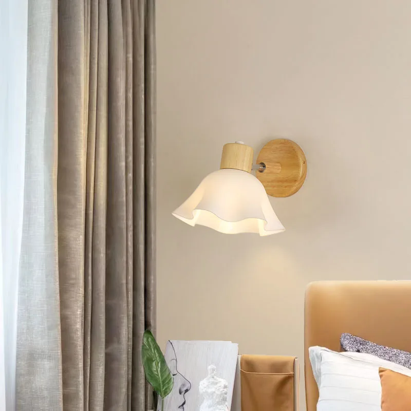 

Nordic Wooden Wall Lamp Bedroom Bedside Living Room Study Room Stair Balcony Modern Wall sconce Indoor Lighting Fixture Luster
