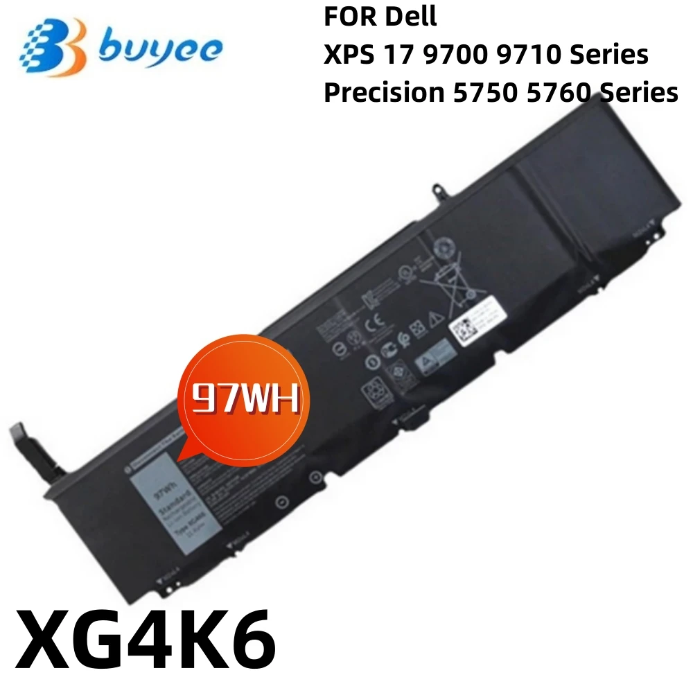 

New XG4K6 Laptop Battery For Dell Precision 5750 5760 XPS 17 9700 9710 Series Notebook 5XJ6R F8CPG 01RR3 P92F001 97WH 6-cell