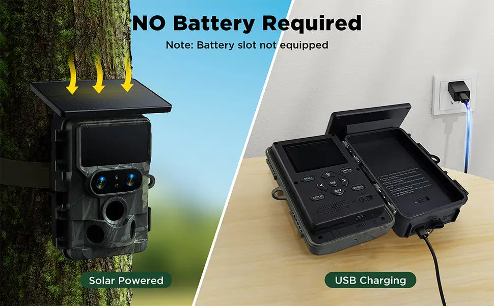 Wildlife Trail Camera Solar Powered WiFi Dual Lens 13MP SONY Native Sensor App Settings Outdoors 4K 48MP Hunting Trail Camera Trail Camera