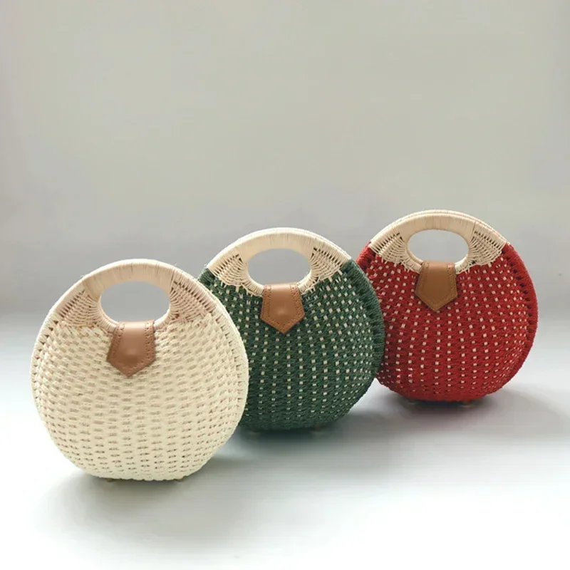 

Cute Small Personality Female Woven Bag Shell Rattan Round Handbags Beach Holiday Fashion Summer Casual