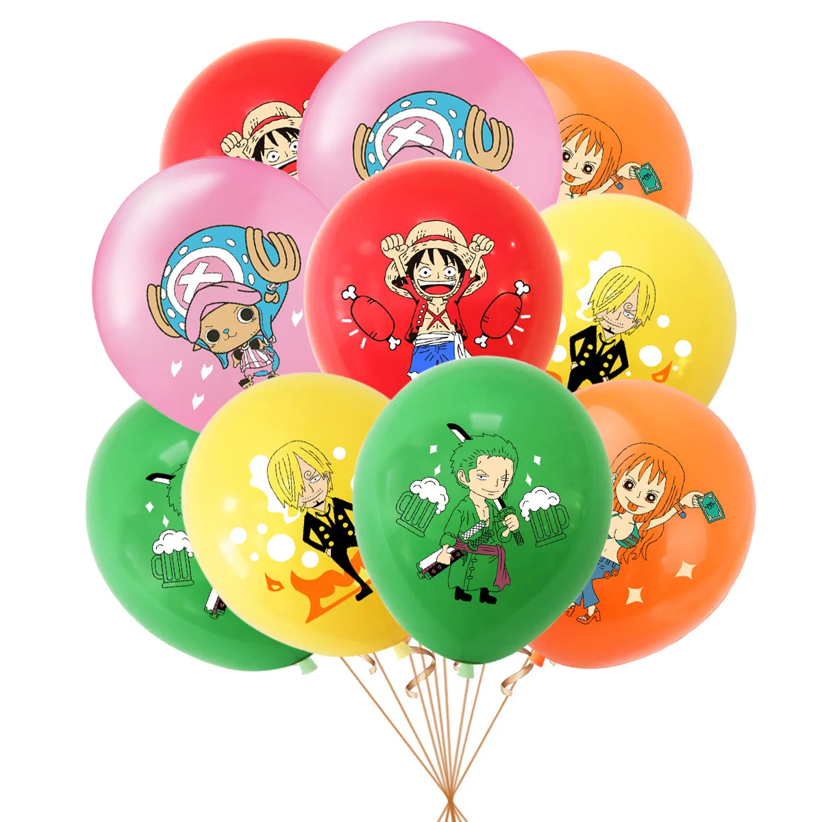 thumbnail image 1 of Juego de 12 globos de látex de dibujos animados de Anime One Piece, decoración para fiestas, suministros para fiestas, regalos de cumpleaños para niños, 1 of 4