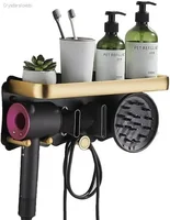 Bathroom Hairdryer Holder Black Gold Storage Rack Wall Mounted Dryer and Hair Curler Racks For Dyson Supersonic Hair Dryer Shelf 2