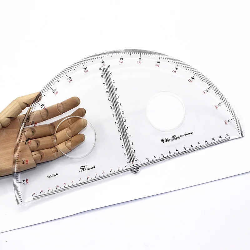 Transparent organic material 180 degrees semicircular protractor diameter 30 cm large measuring instrument