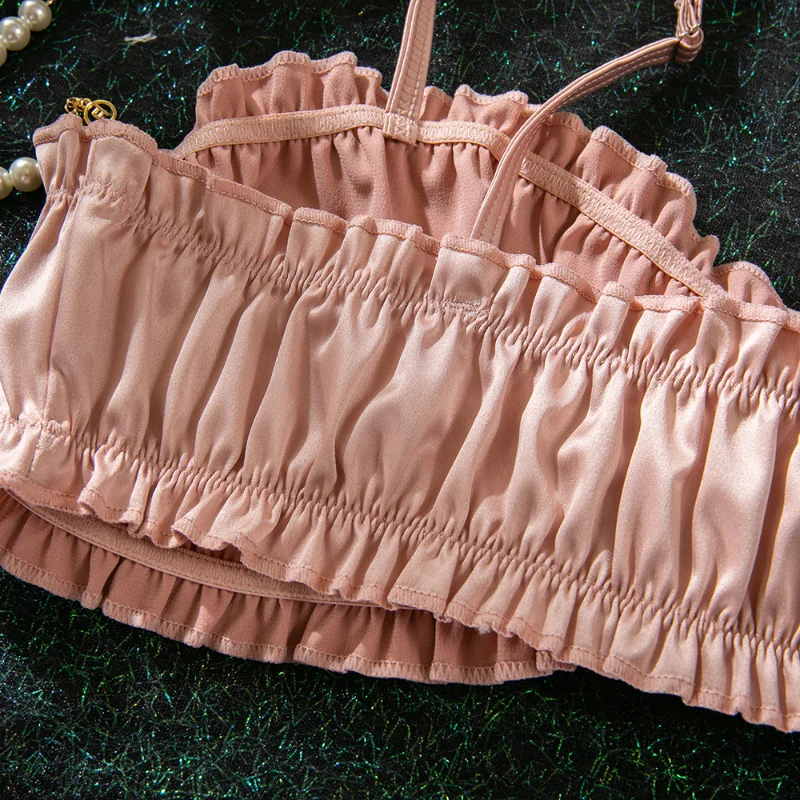 Minimalist Ruching Bra And Brief Set Sexy Solid Colour Lingerie_voghion.com