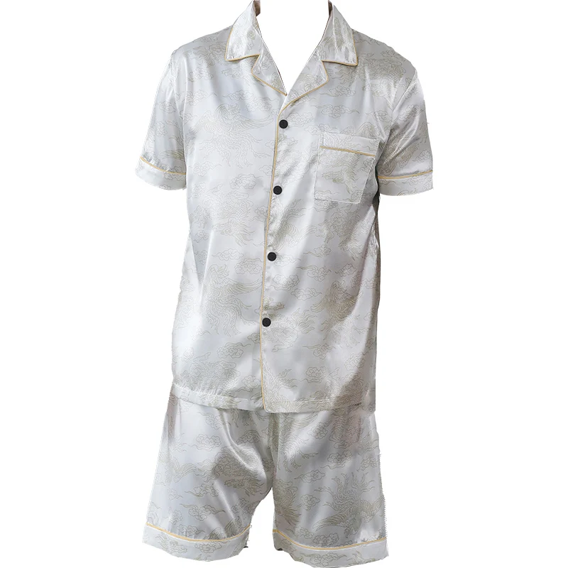 Men's Summer Two piece sets Pajamas Short sleeved Shorts Auspicious cloud pattern Printed Home clothing Sleepwear