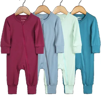 Baby Romper Bamboo Fiber Baby Boy Girl Clothes Newborn Zipper Footies Jumpsuit Solid Long-Sleeve Baby Clothing Pajamas 3 6 9 12M 5