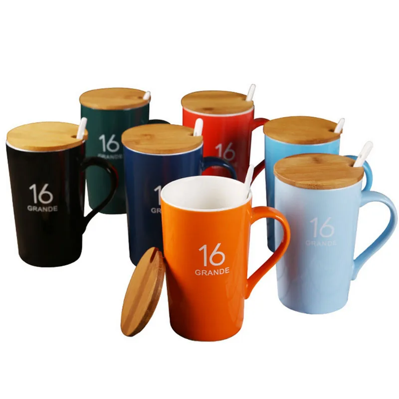 

Light luxury coffee cup Nordic style creative personality trend ceramic cup with lid and spoon office water cup gift set