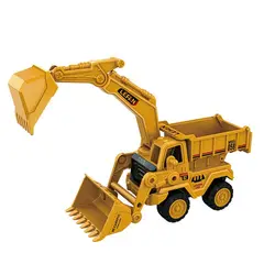 Large Engineering Vehicle Set - Bulldozer, Excavator, and Dump Truck Toys (Yellow)