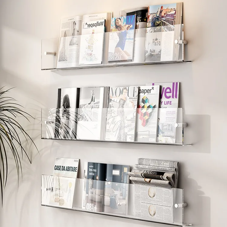 

Home wall mounted office file rack creative acrylic dormitory bookshelf transparent picture book rack magazine rack