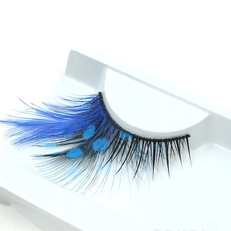 1 Pair Handmade False Eyelashes Color False Eye Lashes Blue Dot Thick Feather Eyelashes for Eye Performance Party Makeup eyelash extensions fake eyelashes eyelash extension eyelash extension lashes false eyelashes