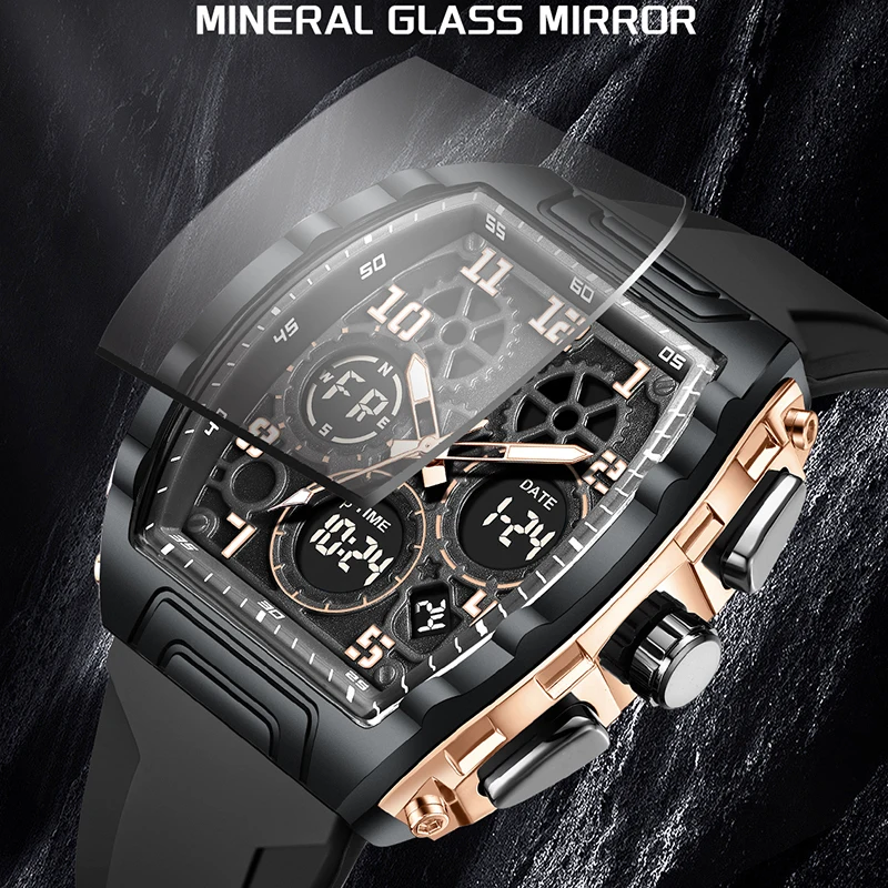 FOXBOX Digital Watch Men Top Brand Luxury LED Backlight Dual Time Waterproof Watch Men Outdoor Sports Men's Quartz Wristwatch