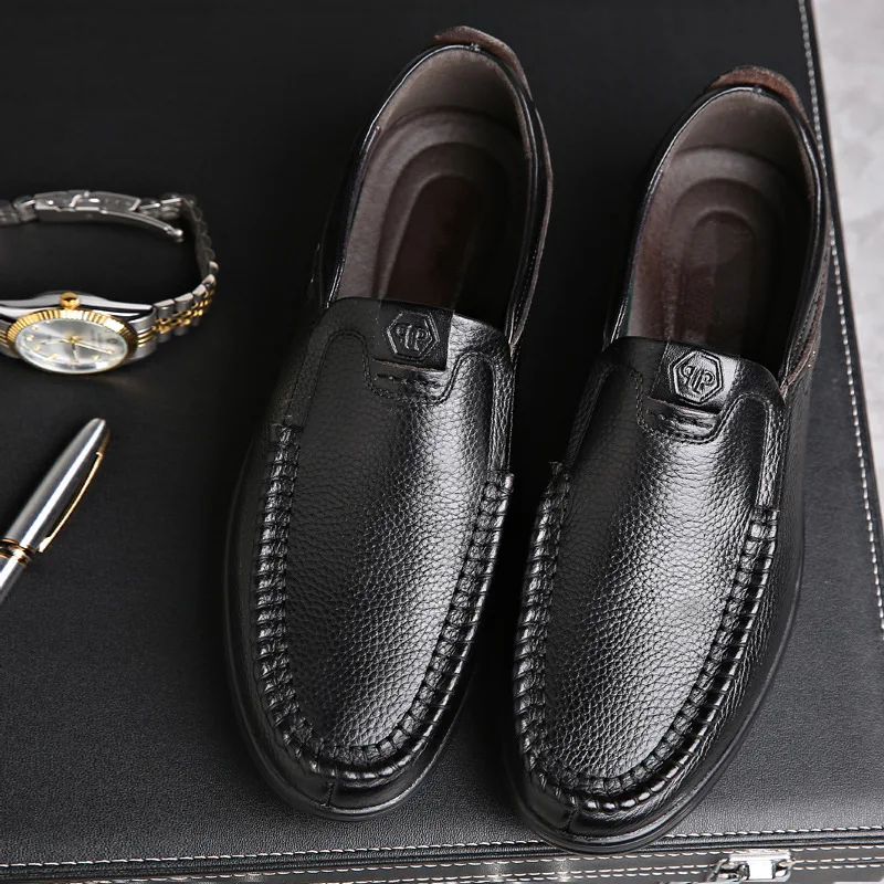 Leather Men's Shoes Spring Leather Shoes Men's Low Top Casual Single Genuine Large Size 45 46