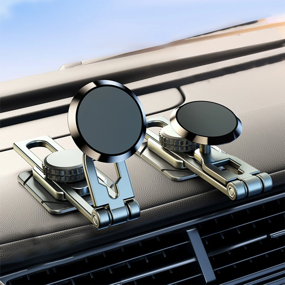 Luxury Metal Magnetic Car Phone Holder Folding Magnet Mount Mobile