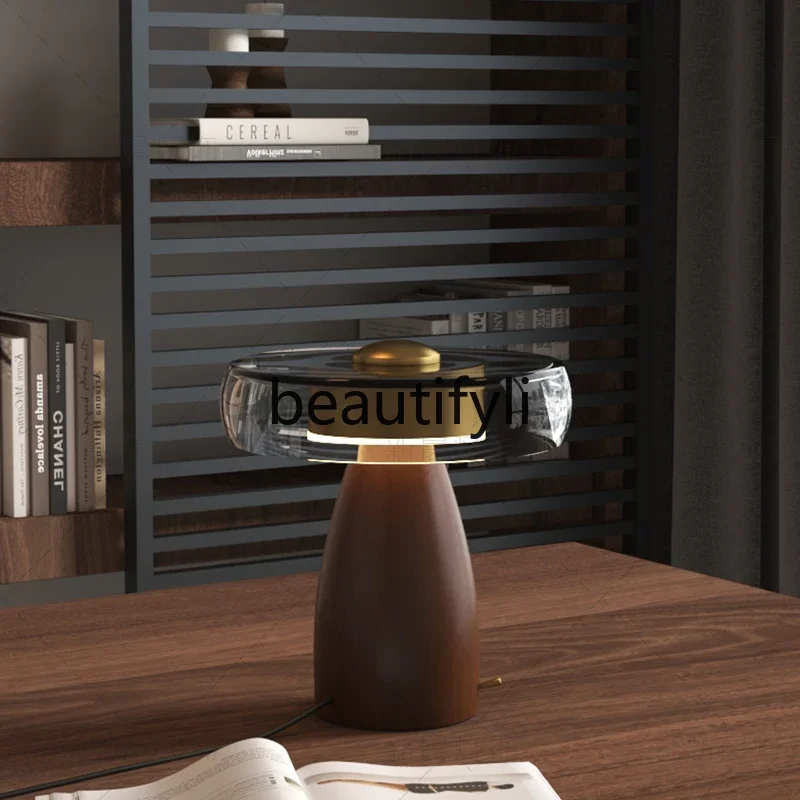 Glass desk lamp medieval solid wood bedroom study bedside atmosphere smart desk lamp