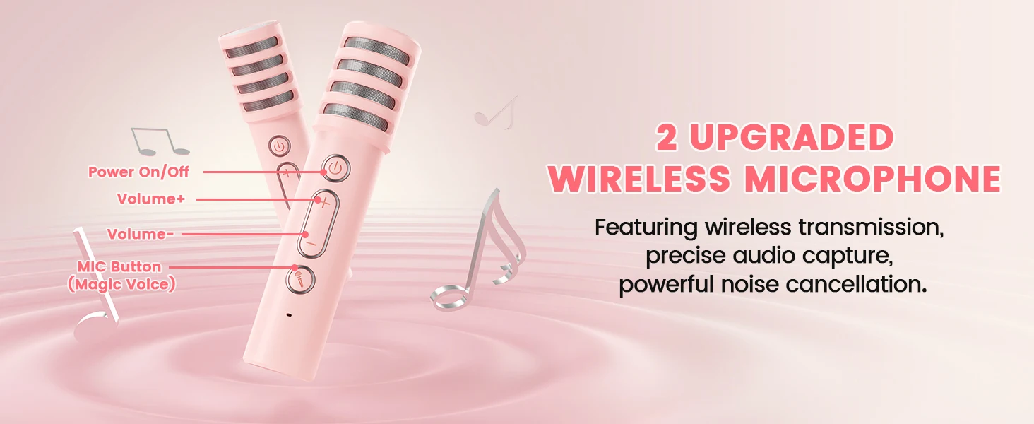 FanFun Bluetooth Speaker, Karaoke Machine for Kids, Portable Speaker with Microphone, 15 Animated Mode, 4 Funny Magic Voices