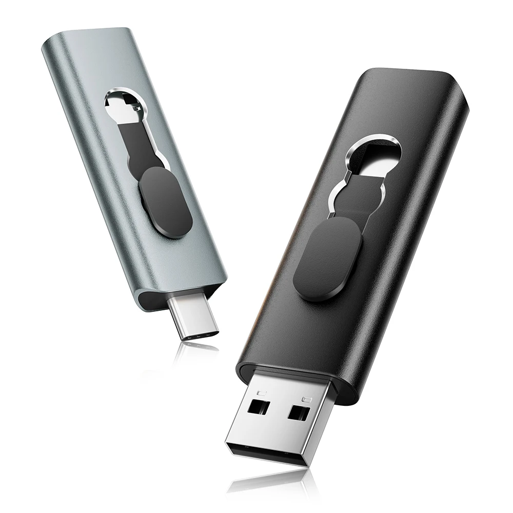 다용도 2-in-1 TYPE-C USB 2.0 플래시 드라이브 메탈 실버 펜 드라이브 미니 휴대용 메모리 스틱 64GB 실제 용량 펜드라이브 U 디스크