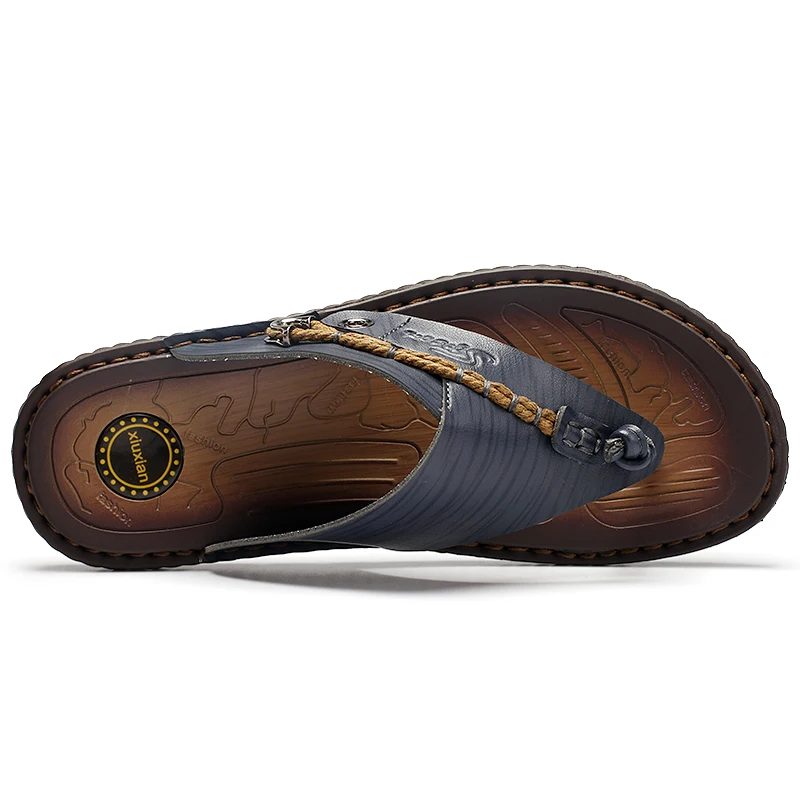 New Mens Flip Flops Summer Slippers Breathable Outdoor Beach Slippers Handmade Leather High Quality Casual Lightweight Sandals