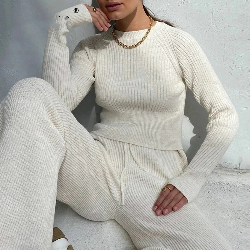 

Causual Knitted Sweater Suit Winter Tracksuit Women clothing 2023 Two Piece Knitted Pants Warm Set Female Long Sleeve Sportswear