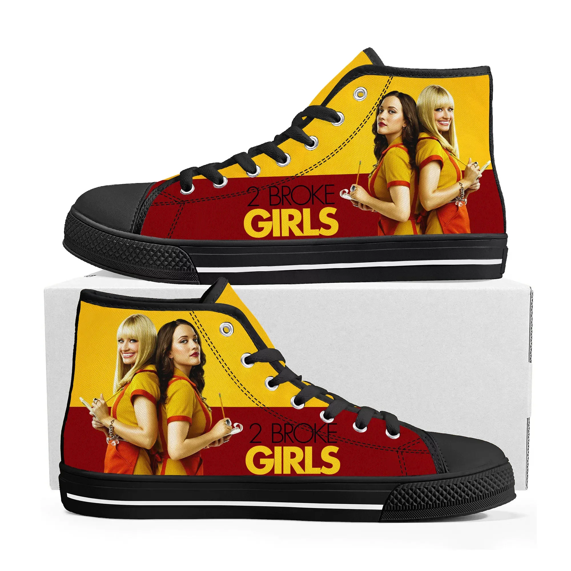 2 Broke Girls High Top High Quality Sneakers Mens Womens Teenager Canvas Sneaker Casual Custom Made Shoes Customize DIY Shoe