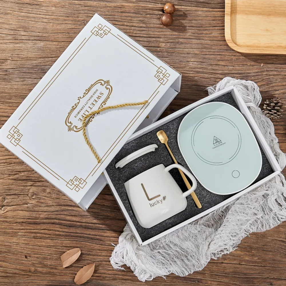 Christmas Gift Set Coffee Cup 55 &deg; Thermostatic Cup Multi Scene Portable Insulated Ceramic with Spoon and Handheld Water