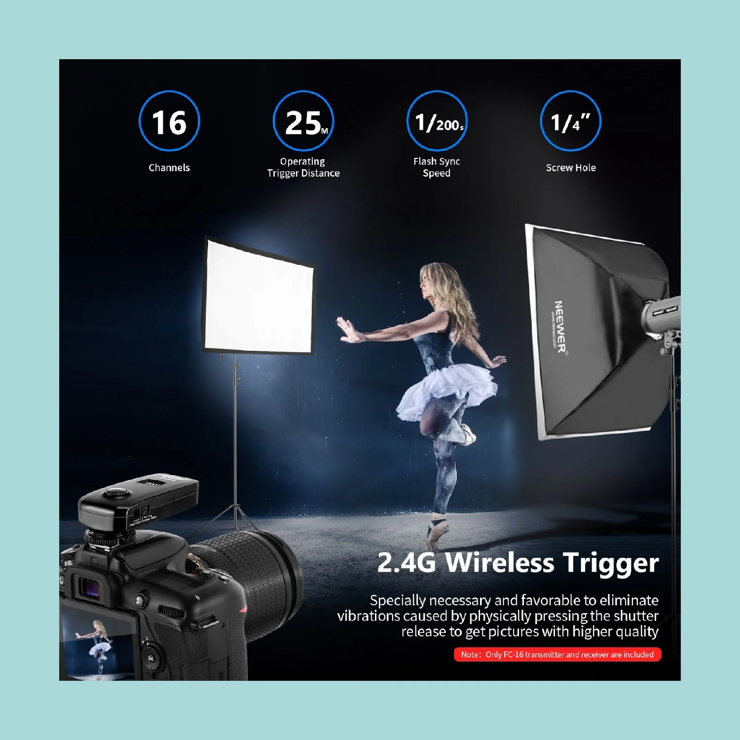 Neewer FC-16 Déclencheur Flash Sans Fil 2.4GHz 3-en-1 – Télécommande + Flash Pour Nikon – Portée 100m, 16 Canaux