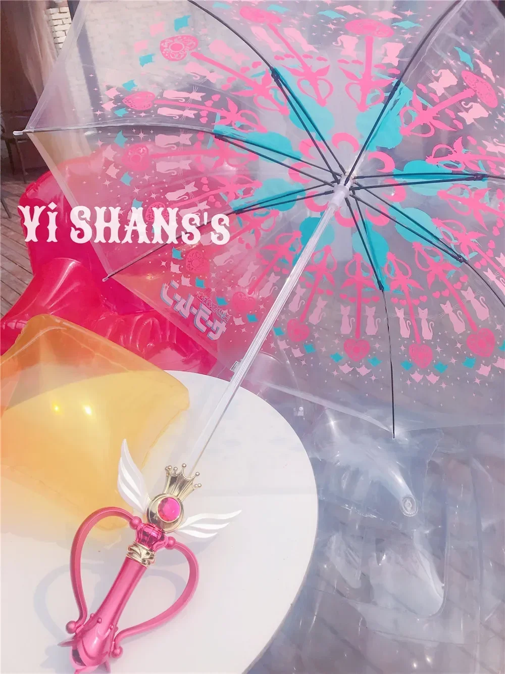 Description Picture 5 of itemNew Sailor Magic Moon Stick Umbrella Transparent Sailormoon Paraguas for Women Girls Luminous Umbrellas Rain Gear Kids Gifts