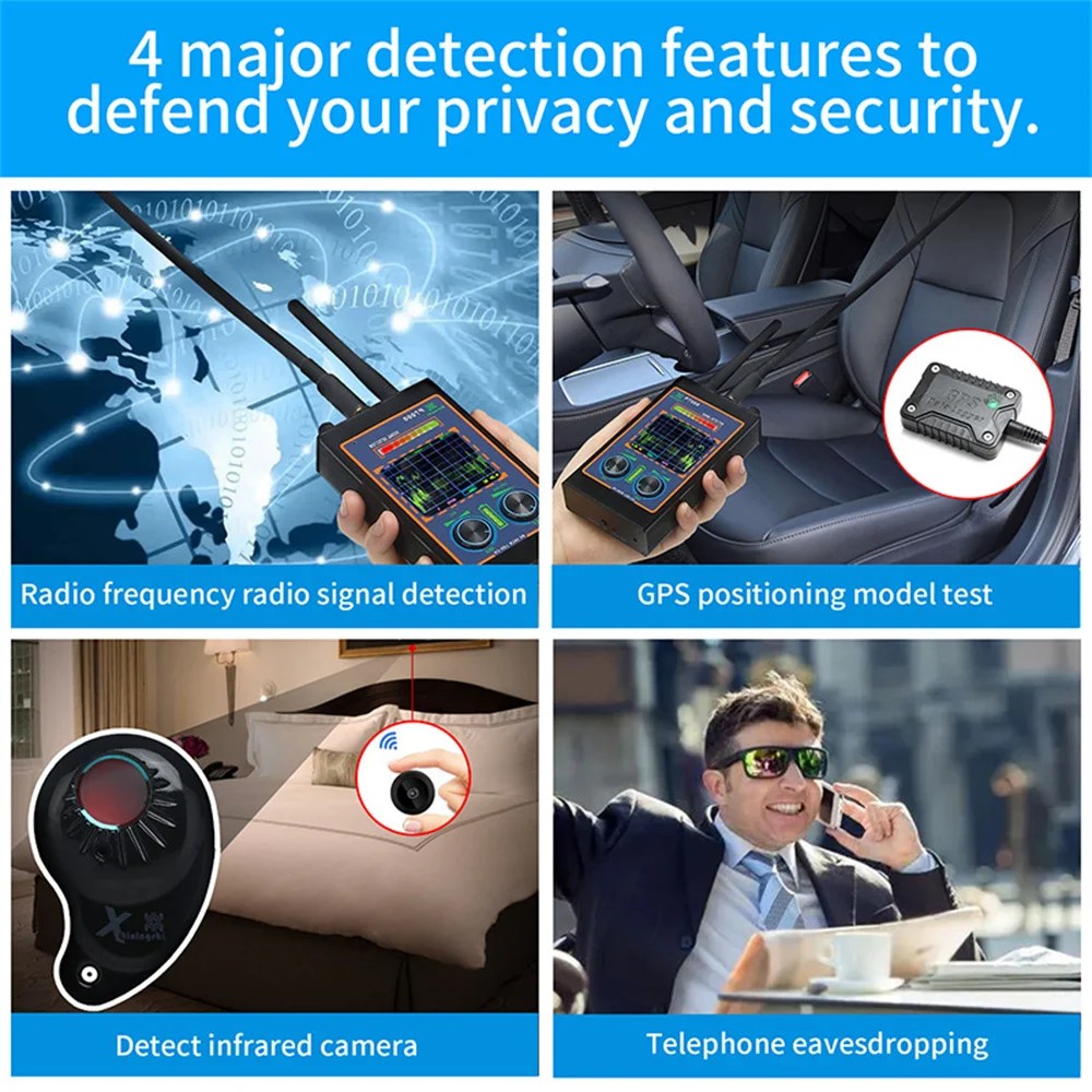 GPS Tracker Find Out Blocker Anti Spy Mini Hidden Camera Detector Spy Cam GSM Bug Wiretap Sound Signal Device Detect Gadgets
