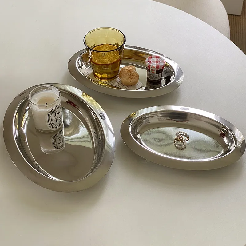 CuteLife Oval Stainless Steel Silver Plate Kitchen Breakfast Sushi Tableware Storage Cake Fruit Restaurant Wedding
