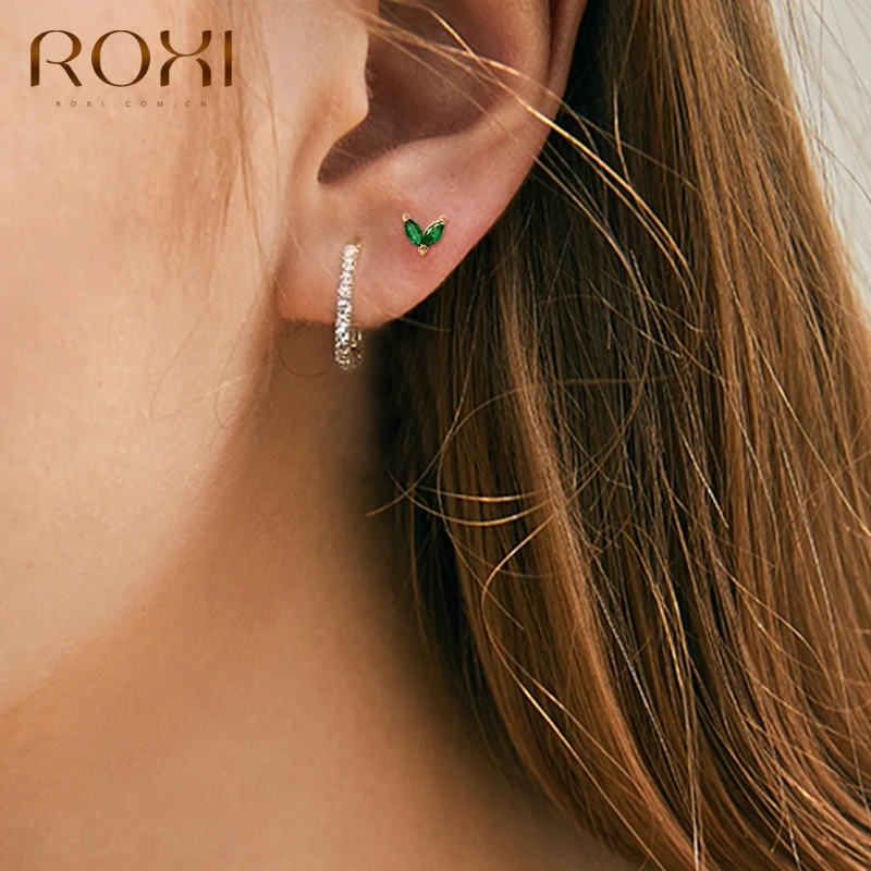 ROXI 우아한 타원형 핀 클리어 CZ 후프 귀걸이 여성용 결혼 약혼 파인 쥬얼리 Pendientes Aros