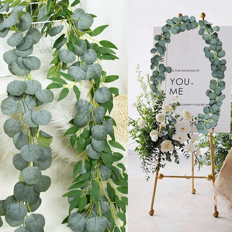 

Artificial Eucalyptus Leaves Vines Faux Eucalyptus Garland Wedding Backdrop Decorations Home Room Garden DIY Fake Plant Supplies