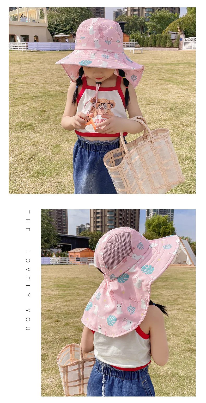 Cappello per bambini, cappello di protezione solare in rete a tesa larga UPF 50+ per ragazzi e ragazze, cappelli da spiaggia dal design arrotolabile con mento regolabile_voghion.com