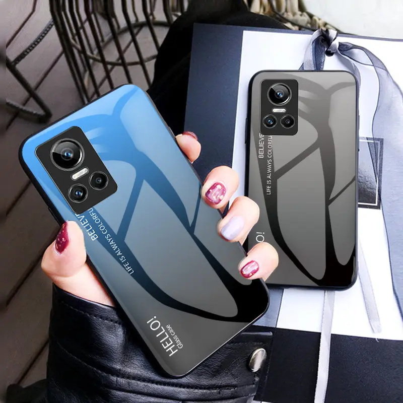 

Realme GT Neo 3 Neo3 RMX3561 RMX3560 Case Gradient Tempered Glass Back Cover Hard Phone Case for Realme GT Neo 3 Neo3 5G RMX3560