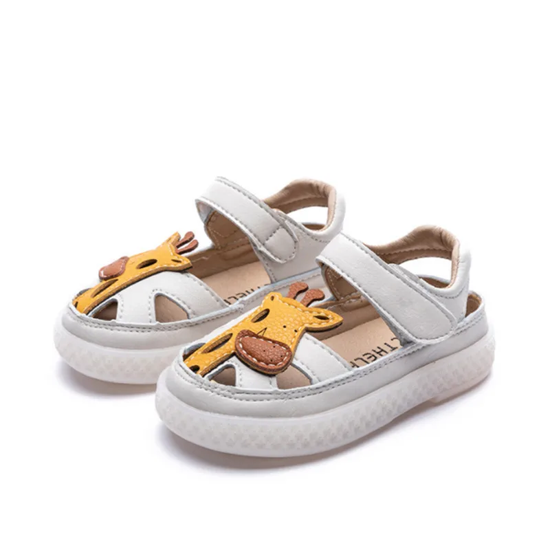 Genuine Leather Baby Shoes Cute Giraffe Pattern Toddler Sandals For Girls Closed Toe Anti-Slippery Infant Boys Sandals Summer kids sandals baby sandals