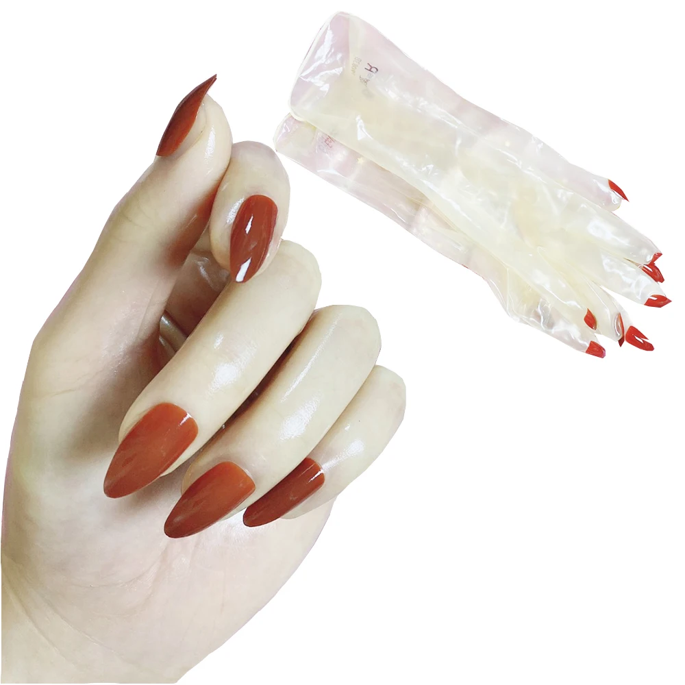 Super Thin Crossdress Oil Shiny Glossy Transparent Sexy Men's Fetish Shiny Latex Rubber Cosplay Kigurumi Gloves With Nails