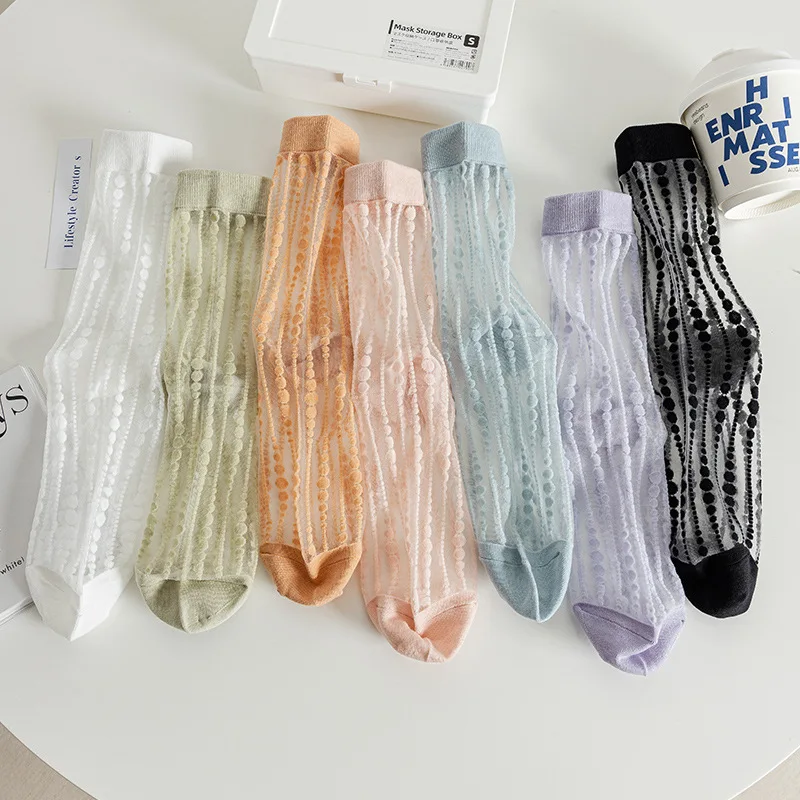 

New Ladies Socks Spring Cotton Colorful Ins Female Mid-Thigh Socks Anti-Slip Sweat-Absorbing Thin Fashion Sweet Women's Socks