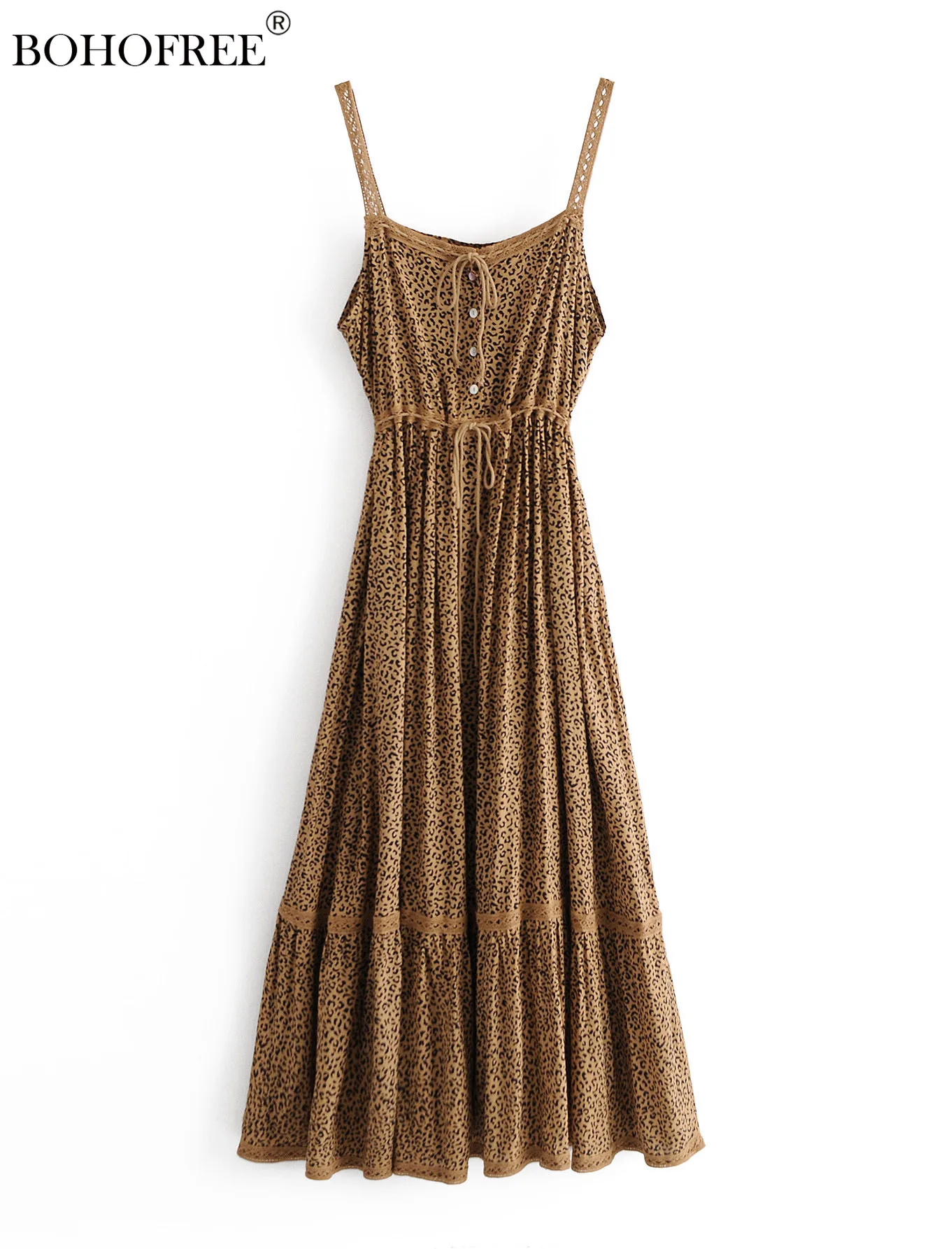 

Vintage Chic Summer Dress Animal Print Maxi Hippie Spaghetti Strap Vestidos Rayon Cotton Dresses Bohemian Style Lady Dress