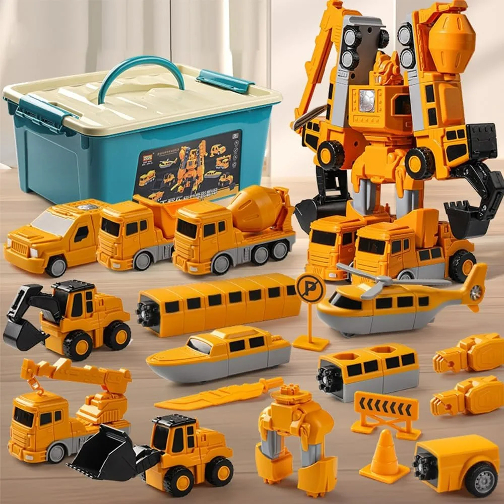Constructo Modular Transforming Toy Set Magnetic Deformation Robot Engineering Car Excavator Mixer Truck Magnetic Toys For Kids robot kit toys
