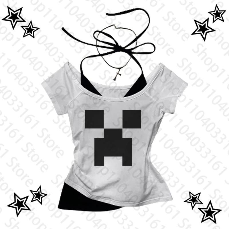 Y2K Cartoon Graphic Print T-shirt Grunge Harajuku Clothes Aesthetic Emo girl Slim Y2k Crop Top Gothic Punk Baby Tee Punk 1