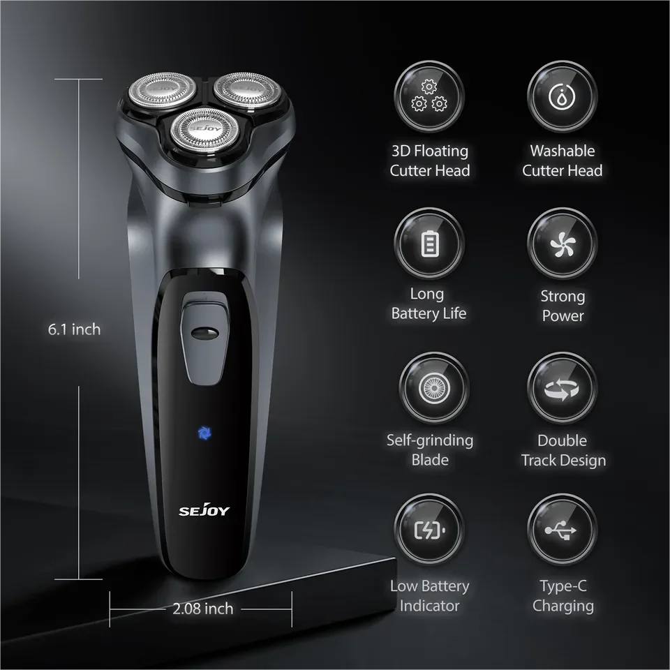 SEJOY Rechargeable Wet & Dry Use Electric Shaver Pop-up Hair Trimmer Rotary Shaving Machine Razor 2